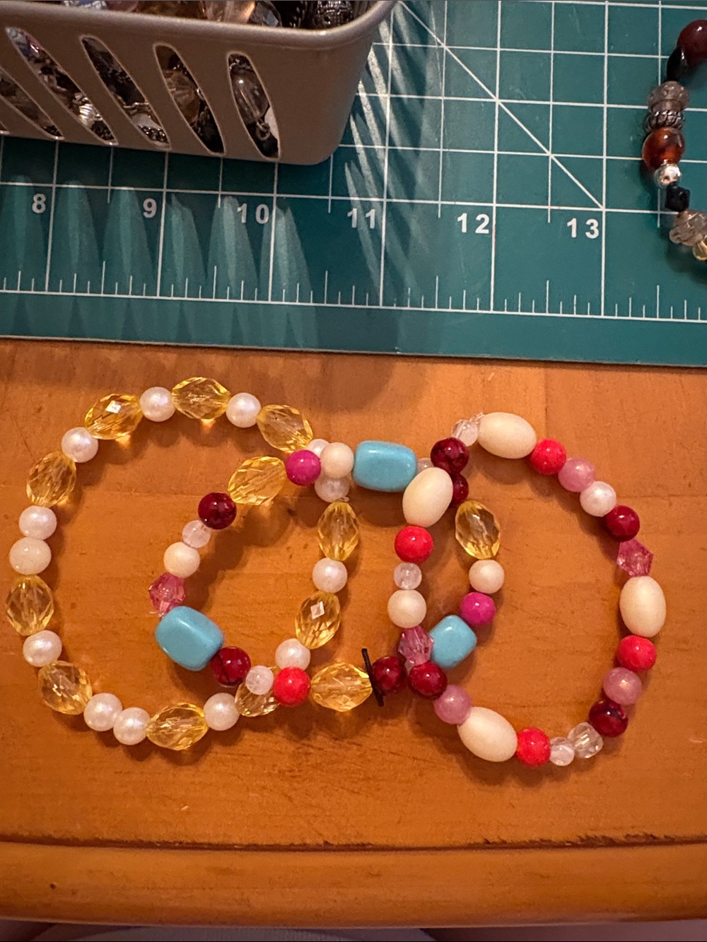 Kids Beaded Stretch Bracelet Set - Pink, Yellow, Blue